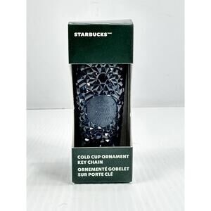 New! 2024 Starbucks Mini Cold Cup Ornament Keychain in Navy Blue Gemstone